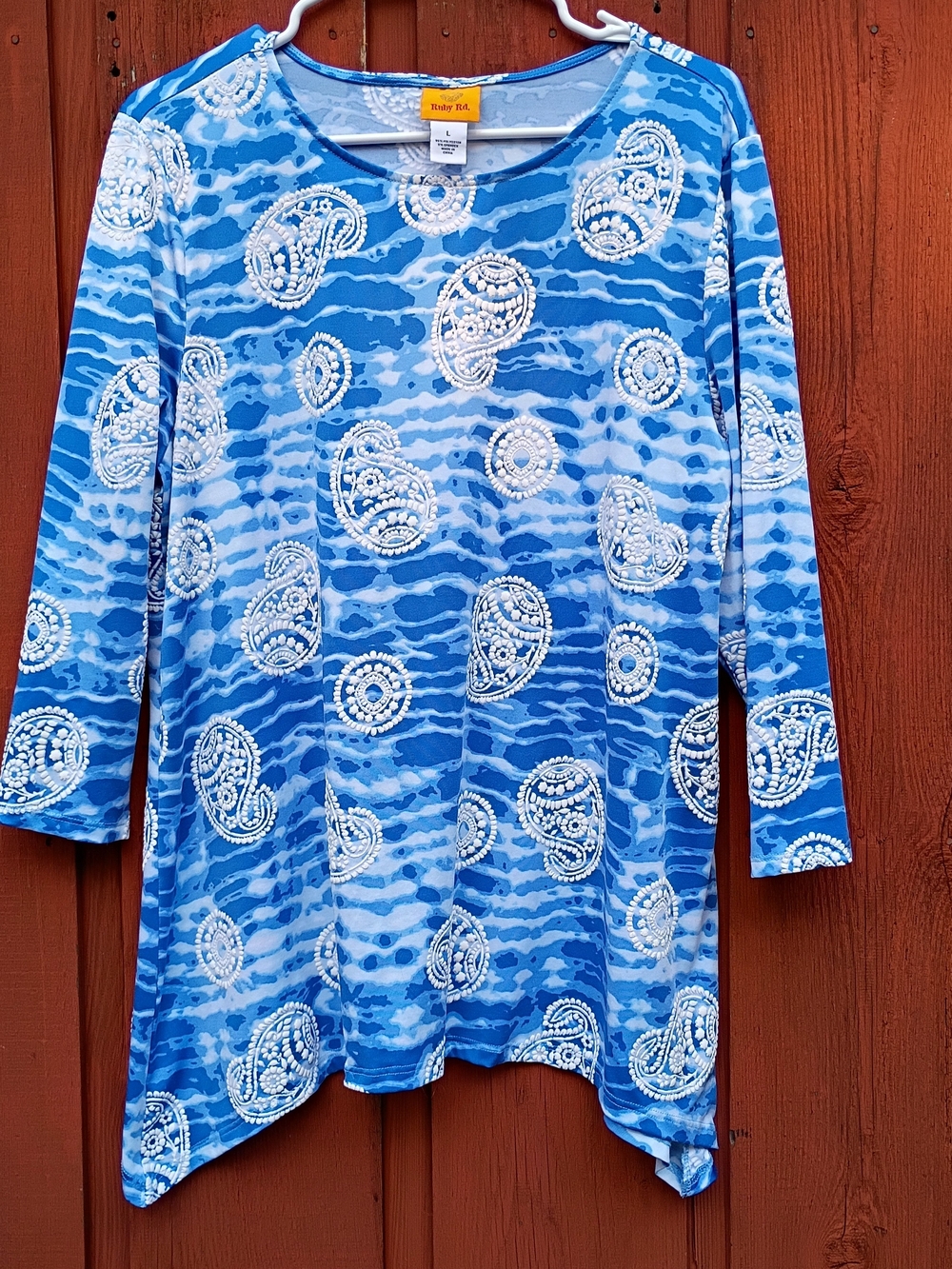 Ruby Rd. Blue and White Paisley Tye Dye Tunic Sz L